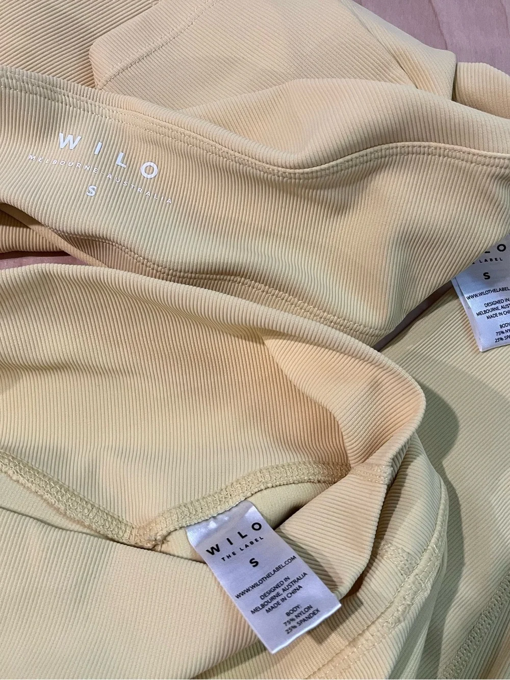 WILO The Label Butter Yellow Ribbed Halter Crop Top and High Waist Leggings Sz S - Picture 3 of 3